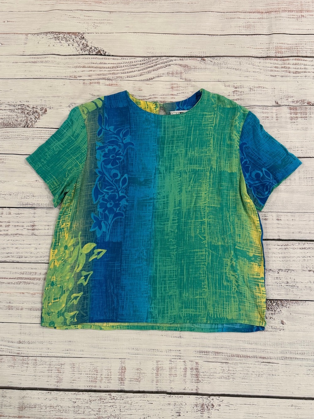 Vintage 90s C.M. Shapes Women's M Tropical Floral Abstract Blouse Made USA Shirt